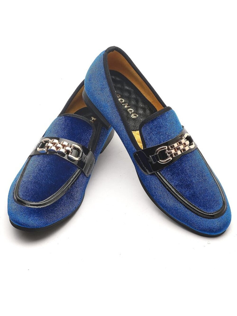 FQEQNQG Men's Blue Velvet Loafers Penny Slip On Smoking Luxury Wedding Shoes